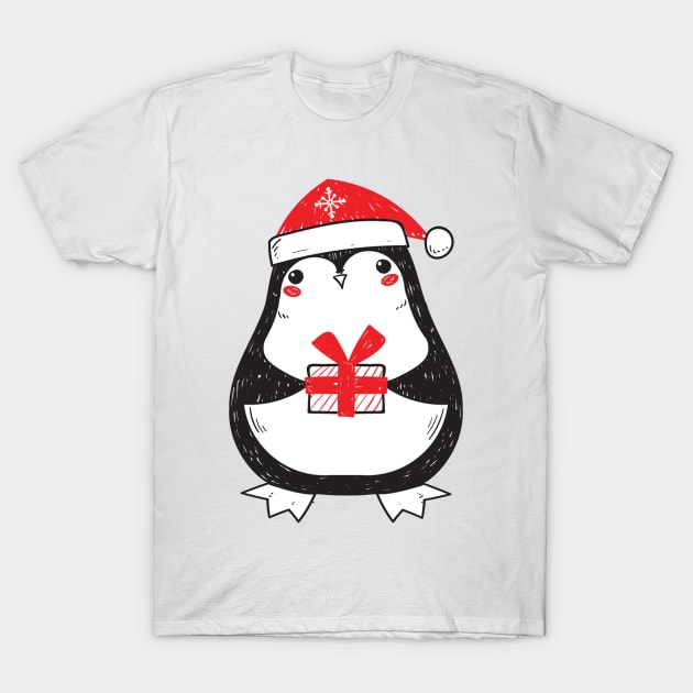 Cheerful Christmas Penguin T-Shirt by Korry